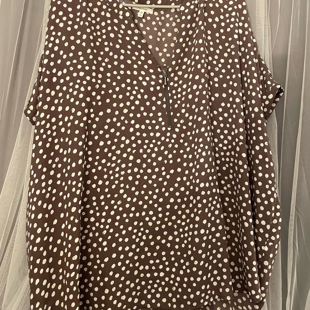 Maurices Brown and White Polka Dot Blouse